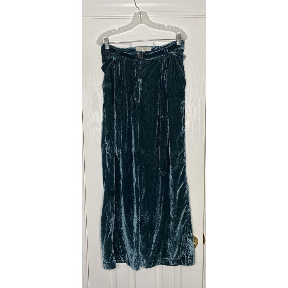 Birds of Paradis‎ by Trovata Emma Velvet Belted Wide Leg Pants Marine Blue 10